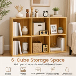 Yellow 6 Cube Bookcase Modern Horizontal/vertical Bookshelf Display Rack Organizer - thumbnail 3