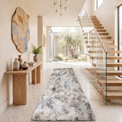 Oxford Homeware Shaggy Rug Anti-Slip Washable Soft Fluffy Living Room And Bedroom Rug (Mottled Light Grey, 80X150Cm) - image 1