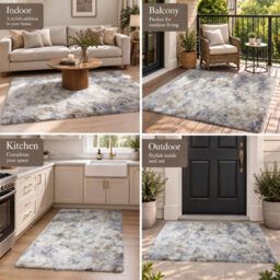 Oxford Homeware Shaggy Rug Anti-Slip Washable Soft Fluffy Living Room And Bedroom Rug (Mottled Light Grey, 80X150Cm) - thumbnail 3