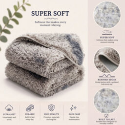 Oxford Homeware Shaggy Rug Anti-Slip Washable Soft Fluffy Living Room And Bedroom Rug (Mottled Light Grey, 80X150Cm) - thumbnail 4