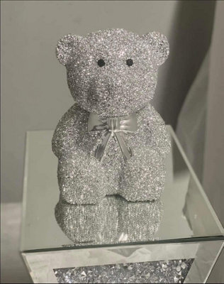 Biznest Silver Ornament Ceramic Crystal Full Crushed Teddy Bear Sparkling Home Decor Gift (Small)