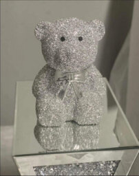 Biznest Silver Ornament Ceramic Crystal Full Crushed Teddy Bear Sparkling Home Decor Gift (Small)