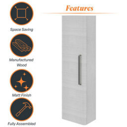 Plum&clay Emery Wall Hung Textured White Tall Bathroom Cabinet With Gun Grey Bar Handle (H)120Cm (W)35Cm - thumbnail 6