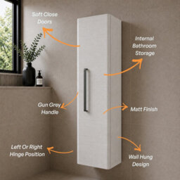 Plum&clay Emery Wall Hung Textured White Tall Bathroom Cabinet With Gun Grey Bar Handle (H)120Cm (W)35Cm - thumbnail 4