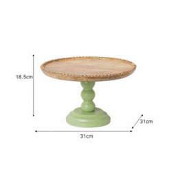 Melody Maison Round Sage Green & Mango Wood Bobble Detail Cake Display Stand - thumbnail 8