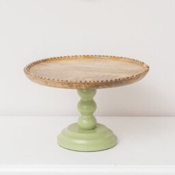 Melody Maison Round Sage Green & Mango Wood Bobble Detail Cake Display Stand - thumbnail 5