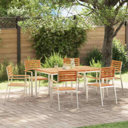 Berkfield Garden Dining Set 7 Pcs Brown Solid Teak Wood & Stainless Steel