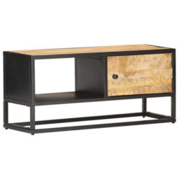 Walplus Tv Cabinet With Carved Door 90X30X40 Cm Rough Mango Wood - thumbnail 1