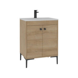 Royal Bathrooms Verona 600mm Natural Oak Floor Standing Vanity Unit 2 Door With Stone Basin & Matt Black Knob - thumbnail 6
