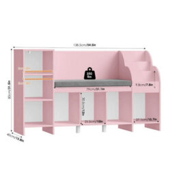 Pink Bookcase, 138.5 Cm Toy Storage Unit With Reading Nook Bench - thumbnail 4