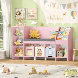 Pink Bookcase, 138.5 Cm Toy Storage Unit With Reading Nook Bench - thumbnail 2