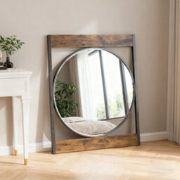 Artloge 63X76Cm Industrial Metal Wood Frame Wall Mirror Bathroom Living Room Decorative Mirror - thumbnail 7