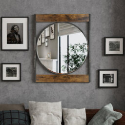 Artloge 63X76Cm Industrial Metal Wood Frame Wall Mirror Bathroom Living Room Decorative Mirror - thumbnail 6