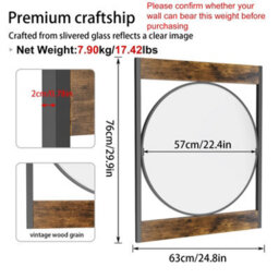 Artloge 63X76Cm Industrial Metal Wood Frame Wall Mirror Bathroom Living Room Decorative Mirror - thumbnail 2