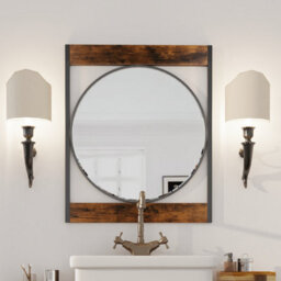 Artloge 63X76Cm Industrial Metal Wood Frame Wall Mirror Bathroom Living Room Decorative Mirror - thumbnail 5