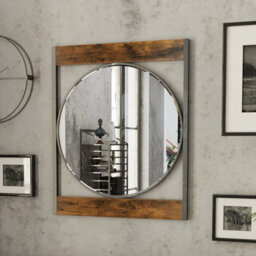 Artloge 63X76Cm Industrial Metal Wood Frame Wall Mirror Bathroom Living Room Decorative Mirror - thumbnail 4