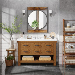 Artloge 63X76Cm Industrial Metal Wood Frame Wall Mirror Bathroom Living Room Decorative Mirror - thumbnail 8