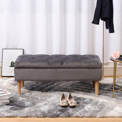 Darphe Velvet Storage Bench With Rubber Wooden Leg - image 1