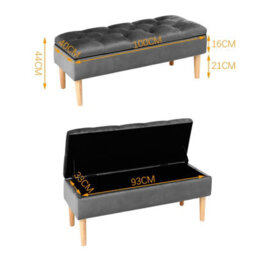 Darphe Velvet Storage Bench With Rubber Wooden Leg - thumbnail 3