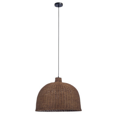 Luminosa Lighting Luminosa Cortic 60Cm Dome Pendant Ceiling Light Black, Natural Rattan E27 15W - image 1