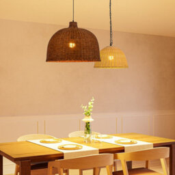 Luminosa Lighting Luminosa Cortic 60Cm Dome Pendant Ceiling Light Black, Natural Rattan E27 15W - thumbnail 2