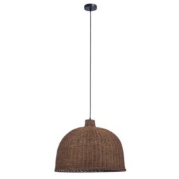 Luminosa Lighting Luminosa Cortic 60Cm Dome Pendant Ceiling Light Black, Natural Rattan E27 15W