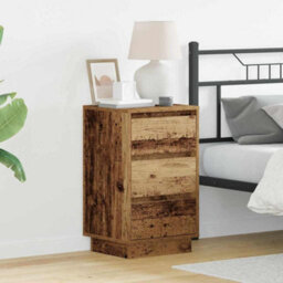 Berkfield Modern Bedside Cabinet With Led Old Wood 39X34.5X65 Cm Engineered Wood - thumbnail 2