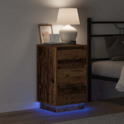 Berkfield Modern Bedside Cabinet With Led Old Wood 39X34.5X65 Cm Engineered Wood - thumbnail 4