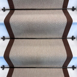 RainbowHome Herringbone Chalk Beige Wool Stair Runner With 100% Cotton Brown Border 50 700 - thumbnail 2