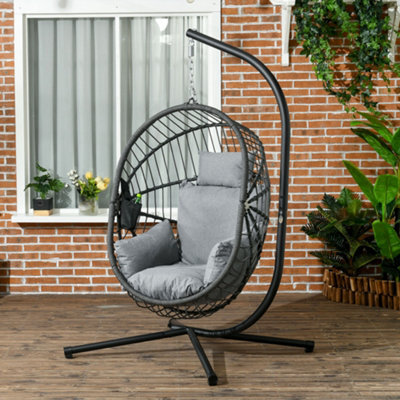 Outsunny Hanging Swing Chair W/ Thick Cushion, Patio Hanging Chair, Grey - image 1