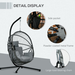 Outsunny Hanging Swing Chair W/ Thick Cushion, Patio Hanging Chair, Grey - thumbnail 7