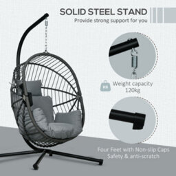 Outsunny Hanging Swing Chair W/ Thick Cushion, Patio Hanging Chair, Grey - thumbnail 4