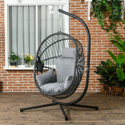 Outsunny Hanging Swing Chair W/ Thick Cushion, Patio Hanging Chair, Grey - thumbnail 1