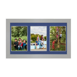 AK Frames 40X20Cm Silver Modern Multi Photo Frame With Blue Mount - Holds 3 Apertures (3X) 6X4 Photos - thumbnail 1