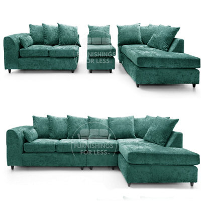 Furnishings For Less UK Monaco Chenille Fabric 5 Seater L Shaped Corner Sofa  Teal Right Hand Facing - image 1