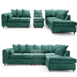 Furnishings For Less UK Monaco Chenille Fabric 5 Seater L Shaped Corner Sofa  Teal Right Hand Facing