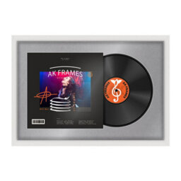 "AK Frames 25X17"" White Modern Vinyl Record Frame With Mid Grey Mount For 12 Inch Lp Cover & Disc - Overlapped Design" - thumbnail 1