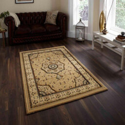 Beige Traditional Easy To Clean Bordered Floral Rug For Dining Room-67 X 240Cm (Runner) - thumbnail 1