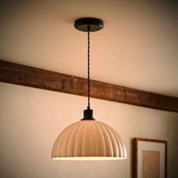 Valuelights Bourton Matte Black Pendant Ceiling Light With Ribbed Dome Shade And Bulb - thumbnail 1