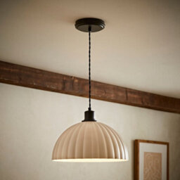 Valuelights Bourton Matte Black Pendant Ceiling Light With Ribbed Dome Shade And Bulb - thumbnail 5