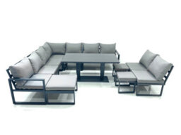 Fimous 12 Seater Outdoor Aluminum Garden Furniture Set Corner Sofa 3 Footstools Rising Lifting Dining Table Sets Dark Grey - thumbnail 2
