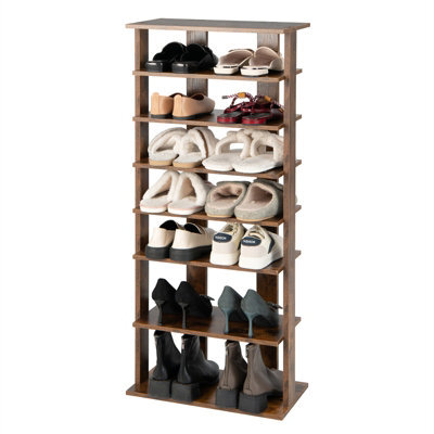 Costway 7 Tiers Double Shoe Rack Entryway Vertical Corner Shoe Stand For 14 Pairs-Brown - image 1