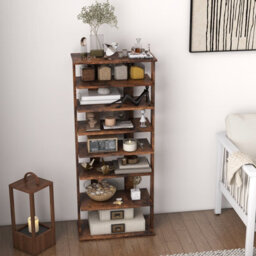 Costway 7 Tiers Double Shoe Rack Entryway Vertical Corner Shoe Stand For 14 Pairs-Brown - thumbnail 4