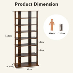 Costway 7 Tiers Double Shoe Rack Entryway Vertical Corner Shoe Stand For 14 Pairs-Brown - thumbnail 2