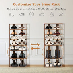 Costway 7 Tiers Double Shoe Rack Entryway Vertical Corner Shoe Stand For 14 Pairs-Brown - thumbnail 5