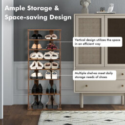 Costway 7 Tiers Double Shoe Rack Entryway Vertical Corner Shoe Stand For 14 Pairs-Brown - thumbnail 6
