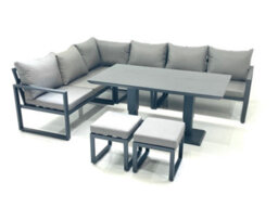 Fimous Aluminum Outdoor Garden Furniture Set Corner Sofa 2 Small Footstool Adjustable Rising Lifting Dining Table Sets Dark Grey - thumbnail 2