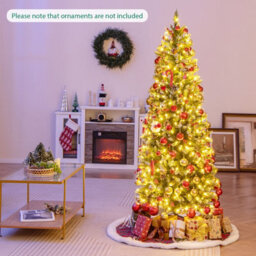 Costway 6 Ft Artificial Xmas Tree Pre-Lit Pencil Tree W/ 33 Natural Pine Cones - thumbnail 4