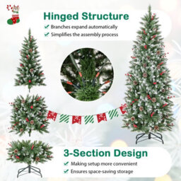 Costway 6 Ft Artificial Xmas Tree Pre-Lit Pencil Tree W/ 33 Natural Pine Cones - thumbnail 7