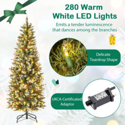 Costway 6 Ft Artificial Xmas Tree Pre-Lit Pencil Tree W/ 33 Natural Pine Cones - thumbnail 6